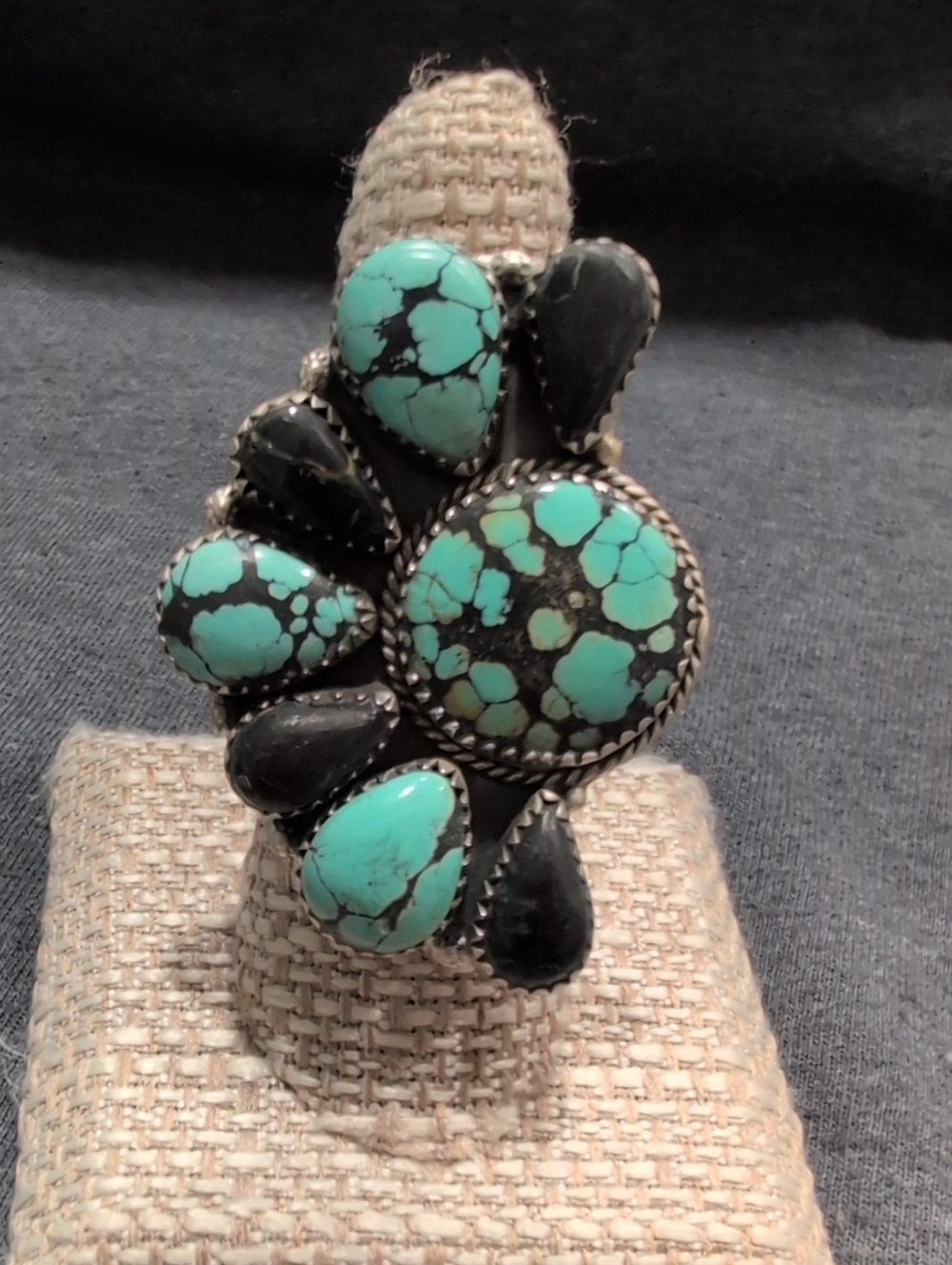 Water Web Turquoise and Black Jack Cluster Statement Ring
